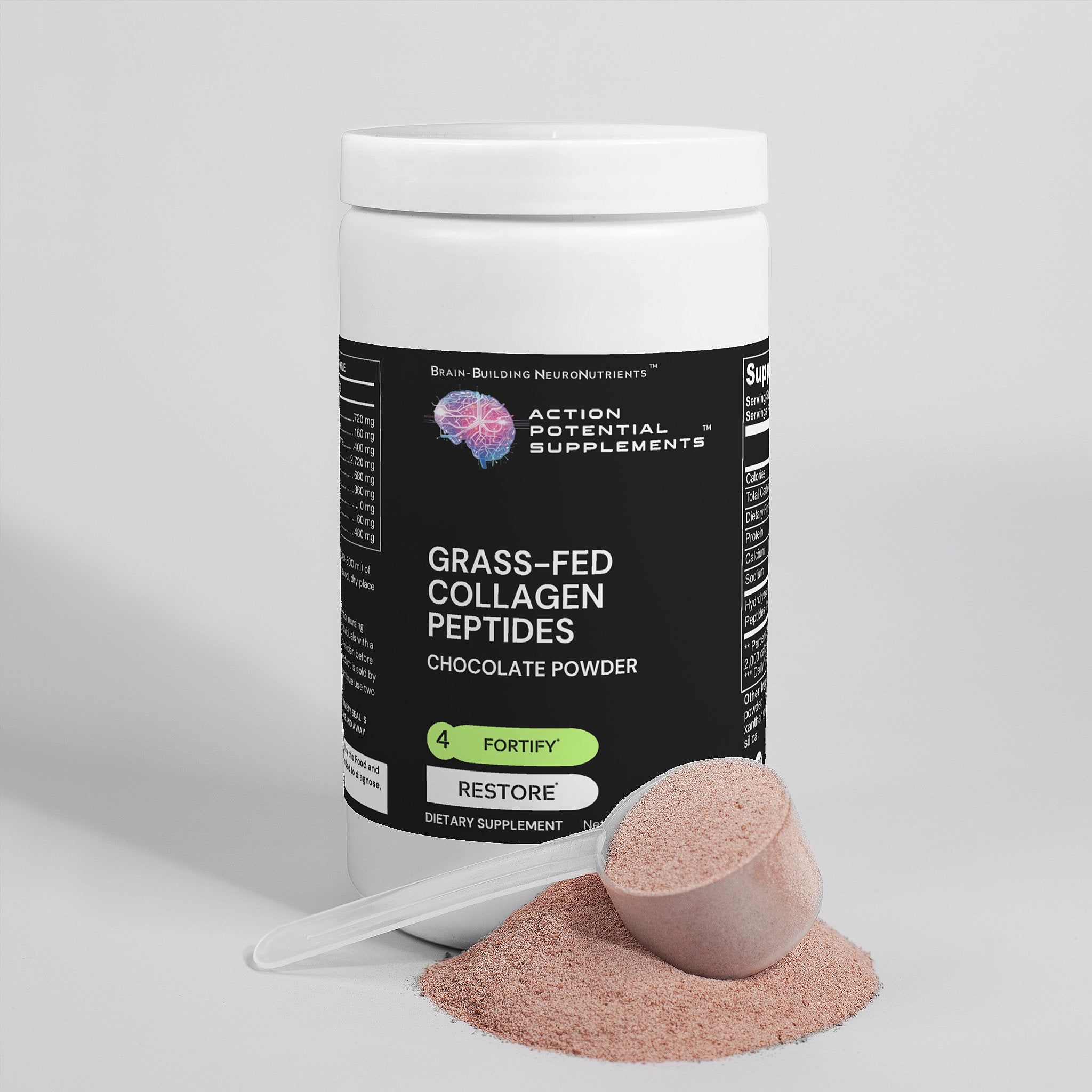 Grass-Fed Collagen Peptides Powder (Chocolate) - Supplement facts panel
