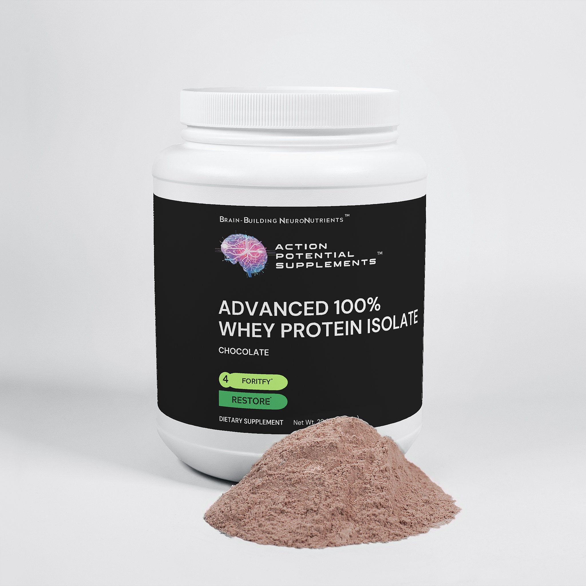 Advanced 100% Whey Protein Isolate (Chocolate) - Product side view
